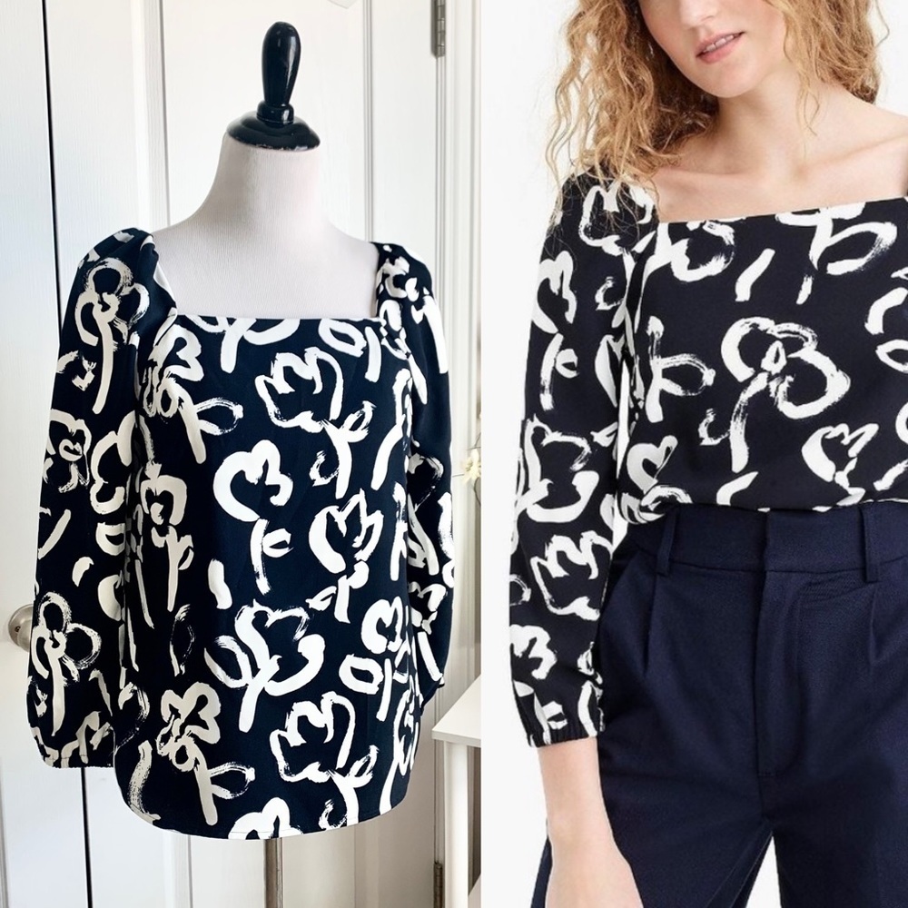J. Crew 365 Square Neckline watercolor print‎ Top